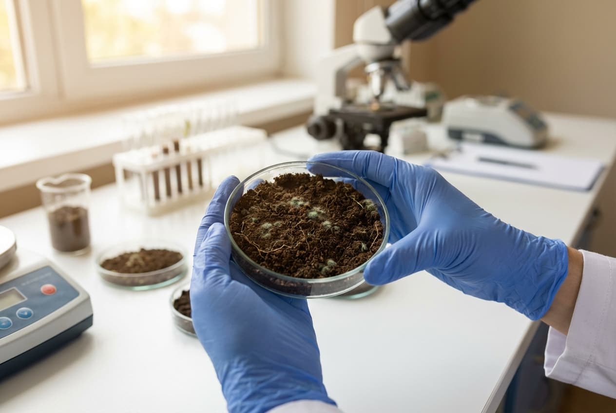 Scientific soil analysis in laboratory